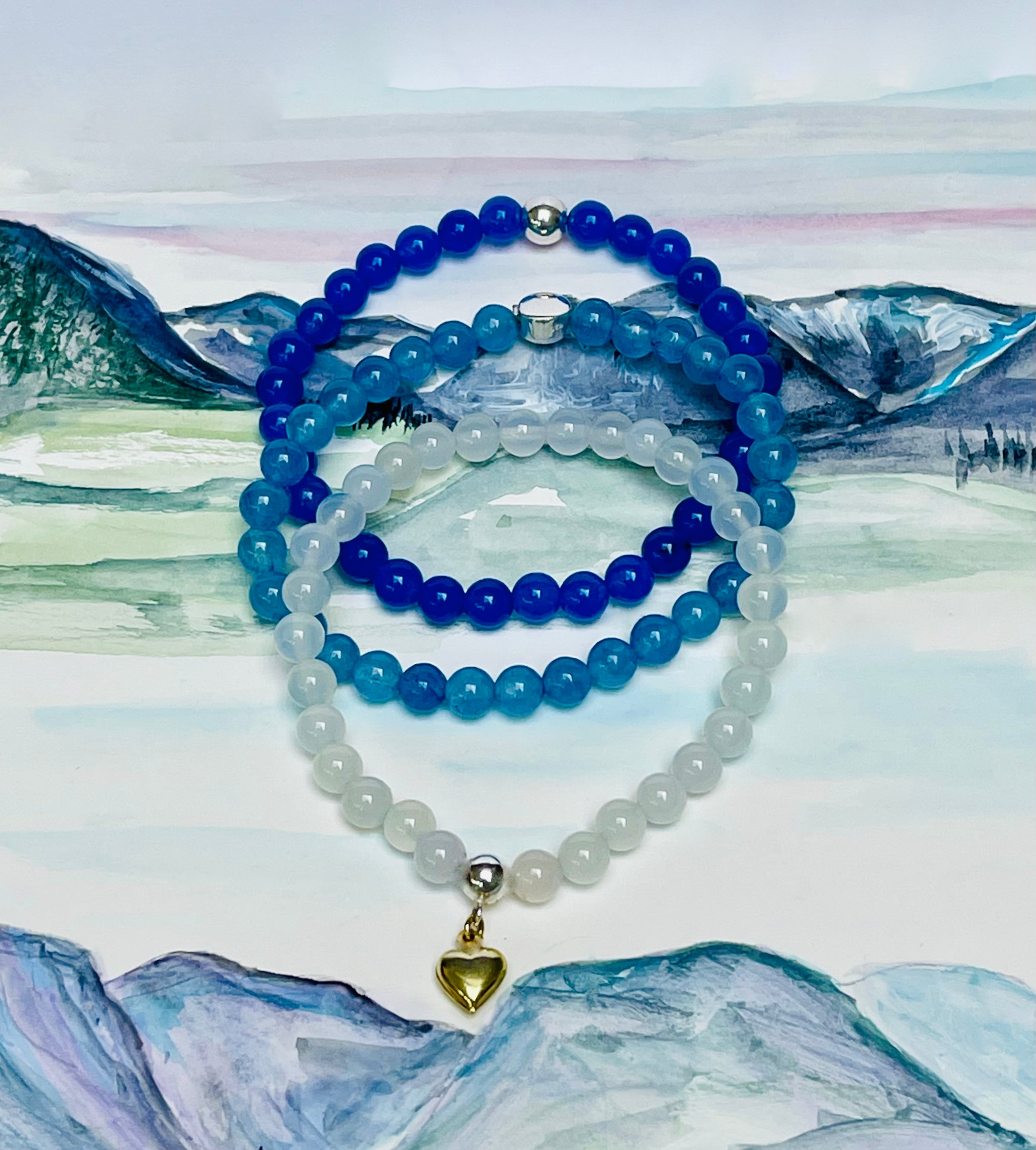 Bracelet En Jade Bleu Et Argent Massif 925 - Poids 9,39g - Occasion Avec Usure Du Temps